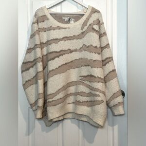 Barefoot Dreams Cozychic Seaside Crew Neck Pullover Sweater 3X in Cream Zebra